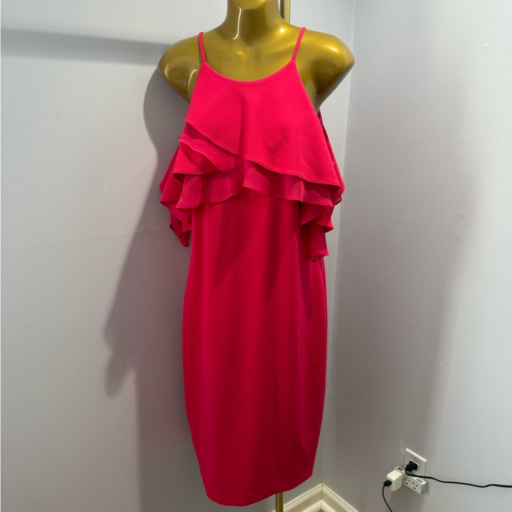 Calvin Klein Fuchsia Ruffle Mini Dress Cocktail Wedding Guest